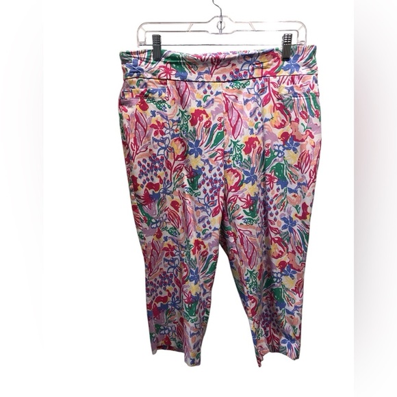 Kim Rogers Size 14 P Multicolor Floral Pull On Capri Pants - Picture 1 of 6